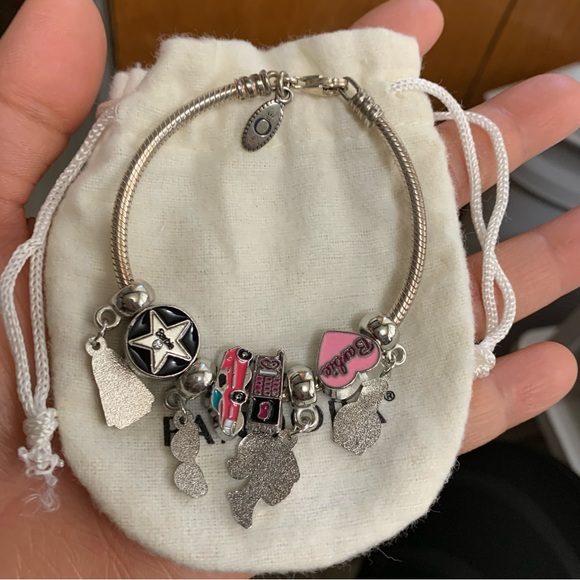 Pandora Snake Chain Lobster Clasp Bracelet w/ 8 New Barbie Theme Charms - Picture 9 of 10